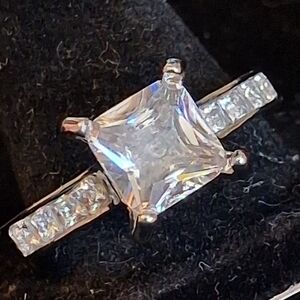 Elegant Sterling Silver Women's Ring With Princess Cut Faux Diamond Size 10 3/4